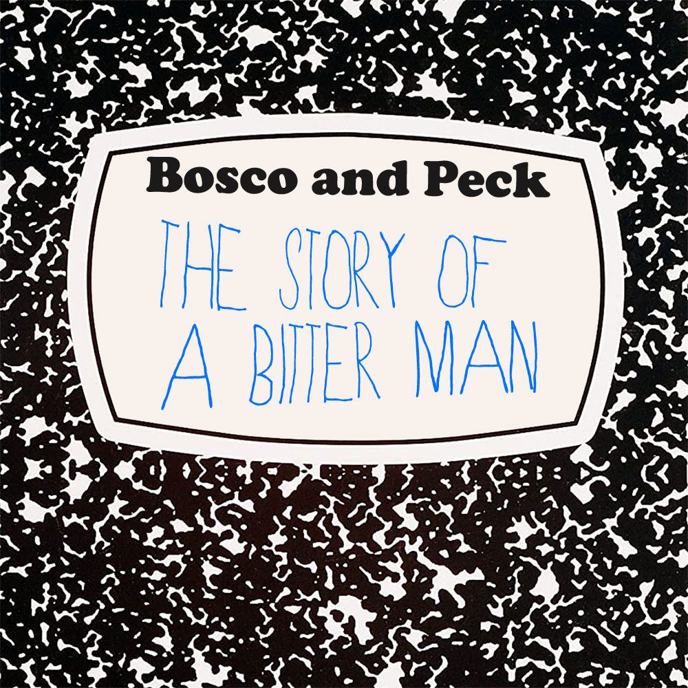 Black and white composition book with "The Story of a Bitter Man" written in pen on the front