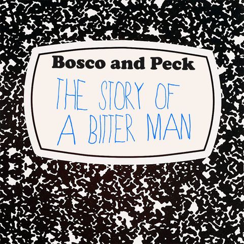 Black and white composition book with "The Story of a Bitter Man" written in pen on the front